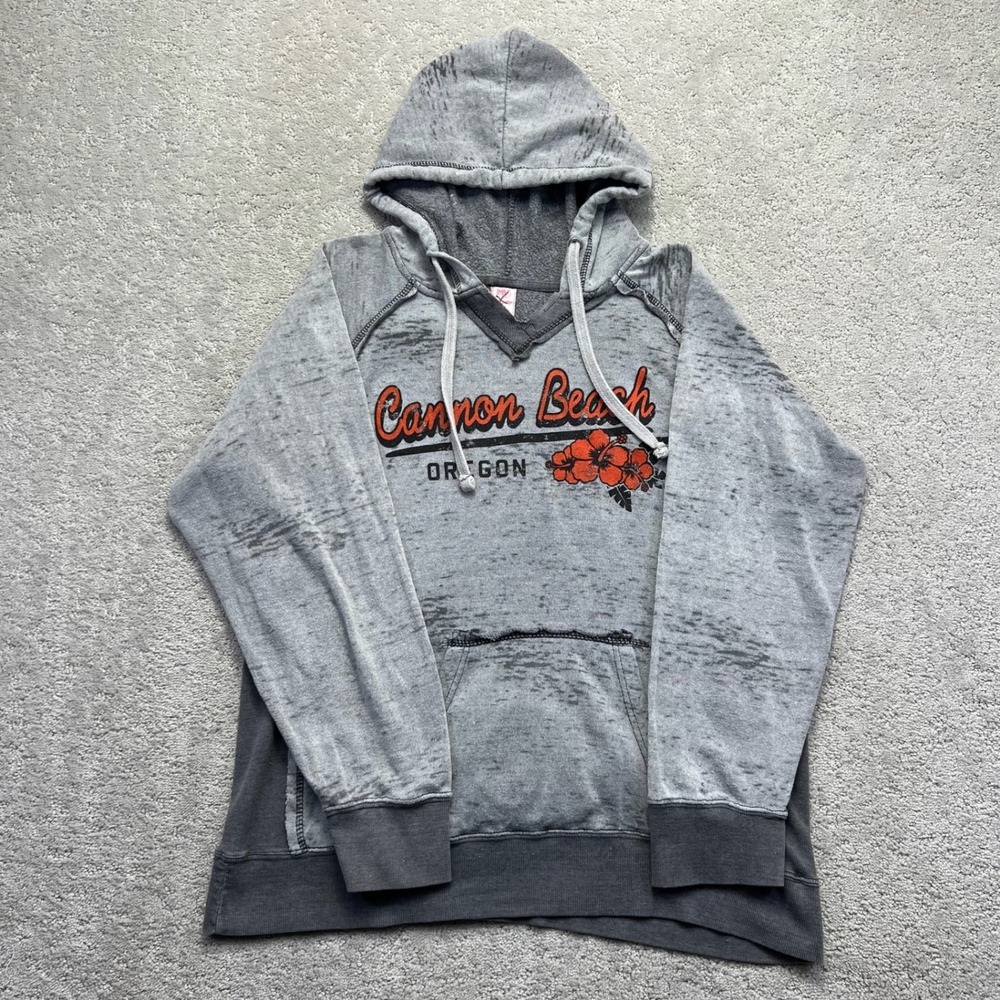 MV Sport Hoodie Womens XXL Gray Cannon Beach Oregon Burnout Hibiscus Graphic
